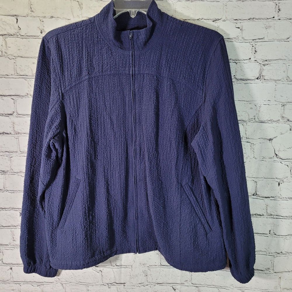 Orvis Full Zip‎ Jacket Womens L Navy Blue Excellent Textured Mock Neck OR-56LP